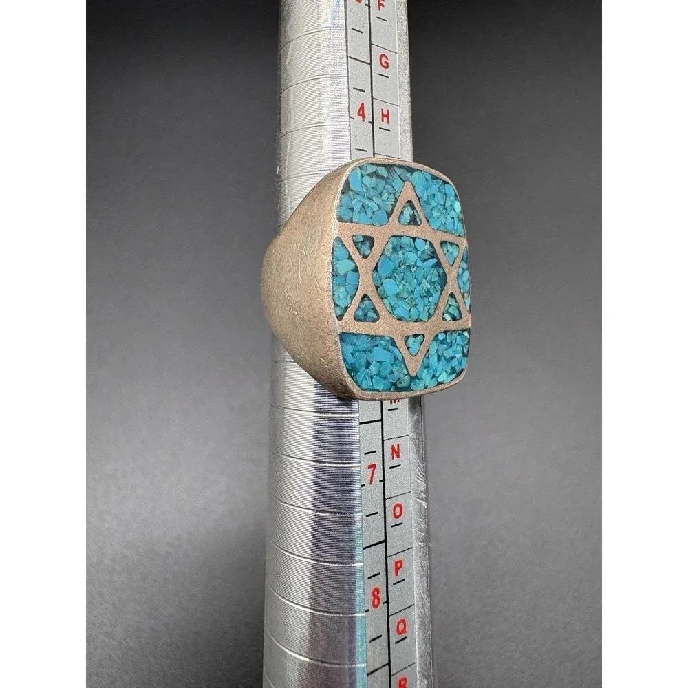Sterling Silver‎ Star of David Turquoise Chip Ring Heavy Size 5.5 15.31g